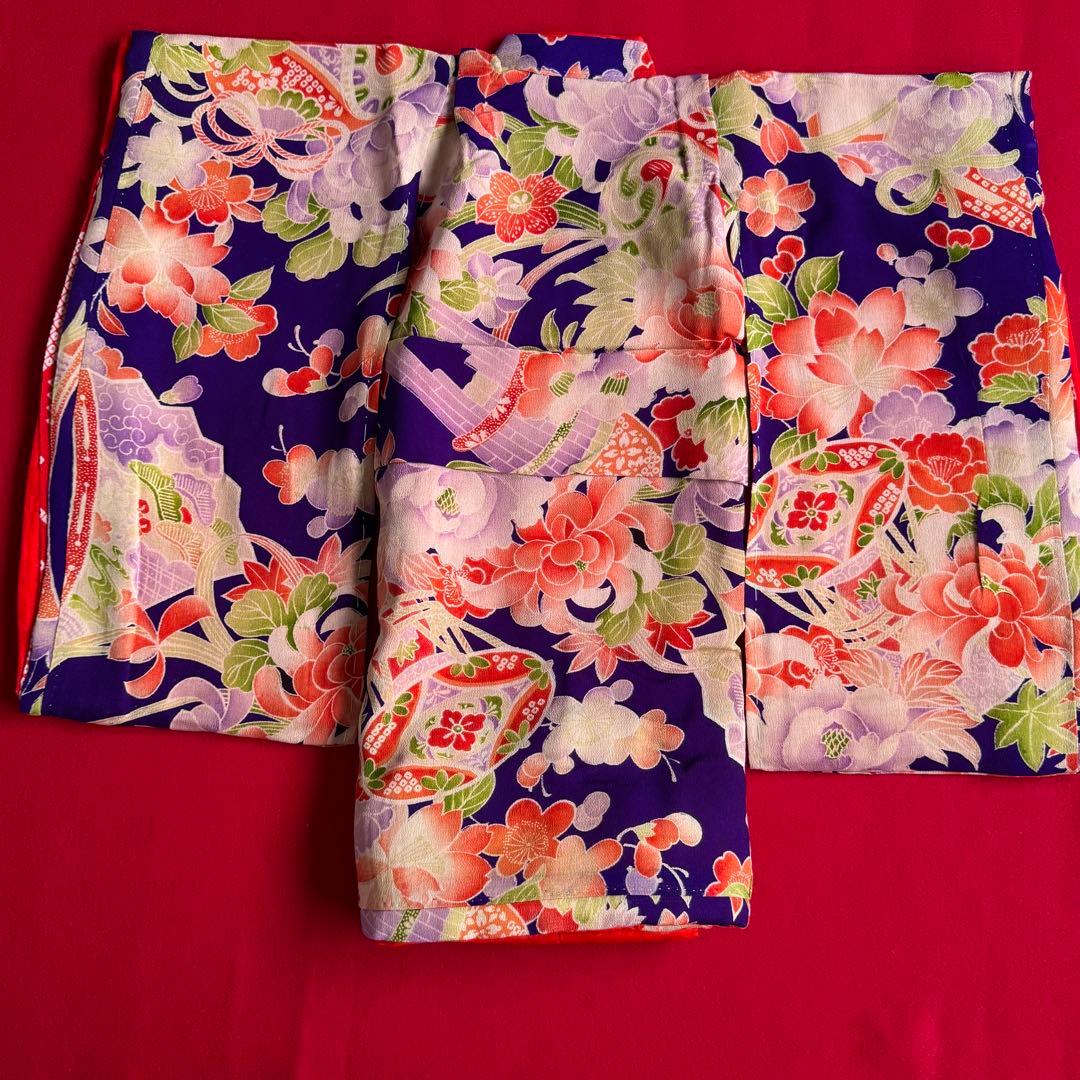 市松人形 15号(52cm)サイズの着物　比翼仕立て　紫　淡い色の花　11