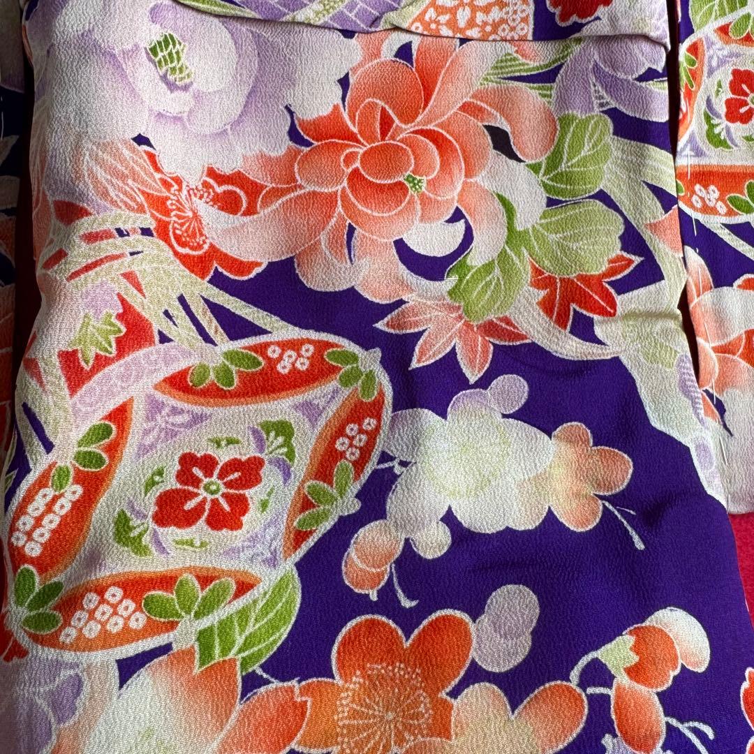 市松人形 15号(52cm)サイズの着物　比翼仕立て　紫　淡い色の花　11