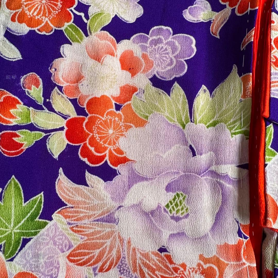 市松人形 15号(52cm)サイズの着物　比翼仕立て　紫　淡い色の花　11