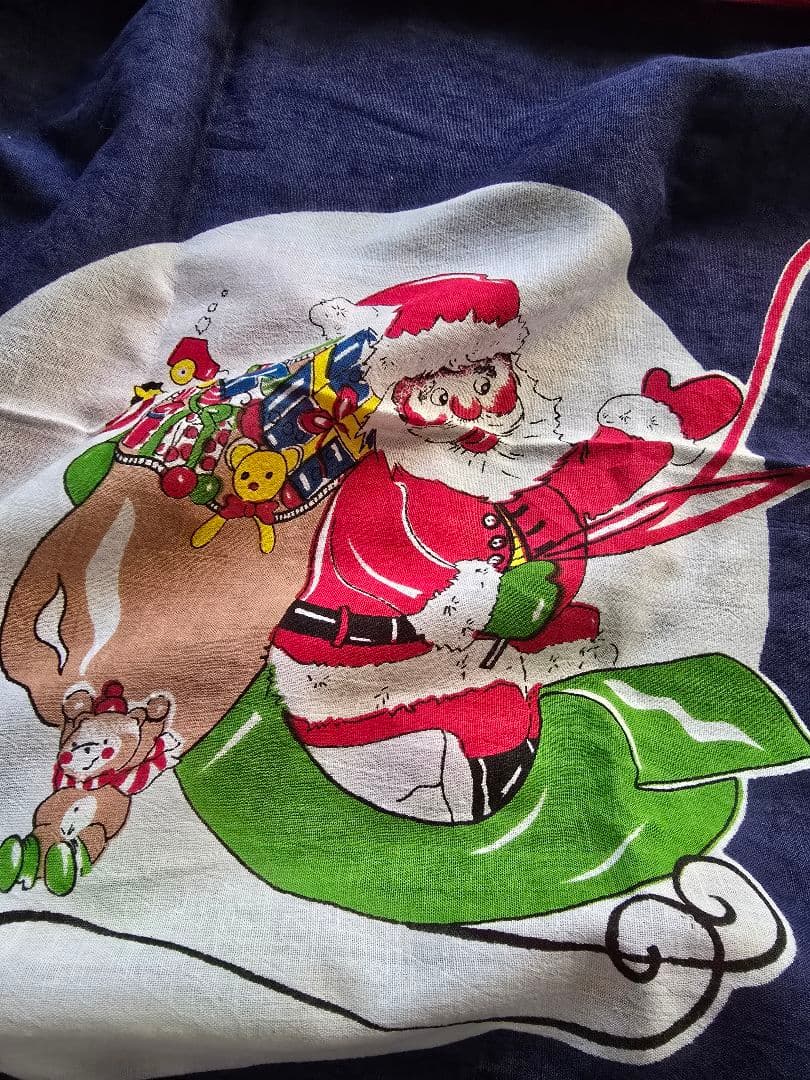 イタリア155cm アンティーク市サンタクローステーブルクロスクリスマスレトロ