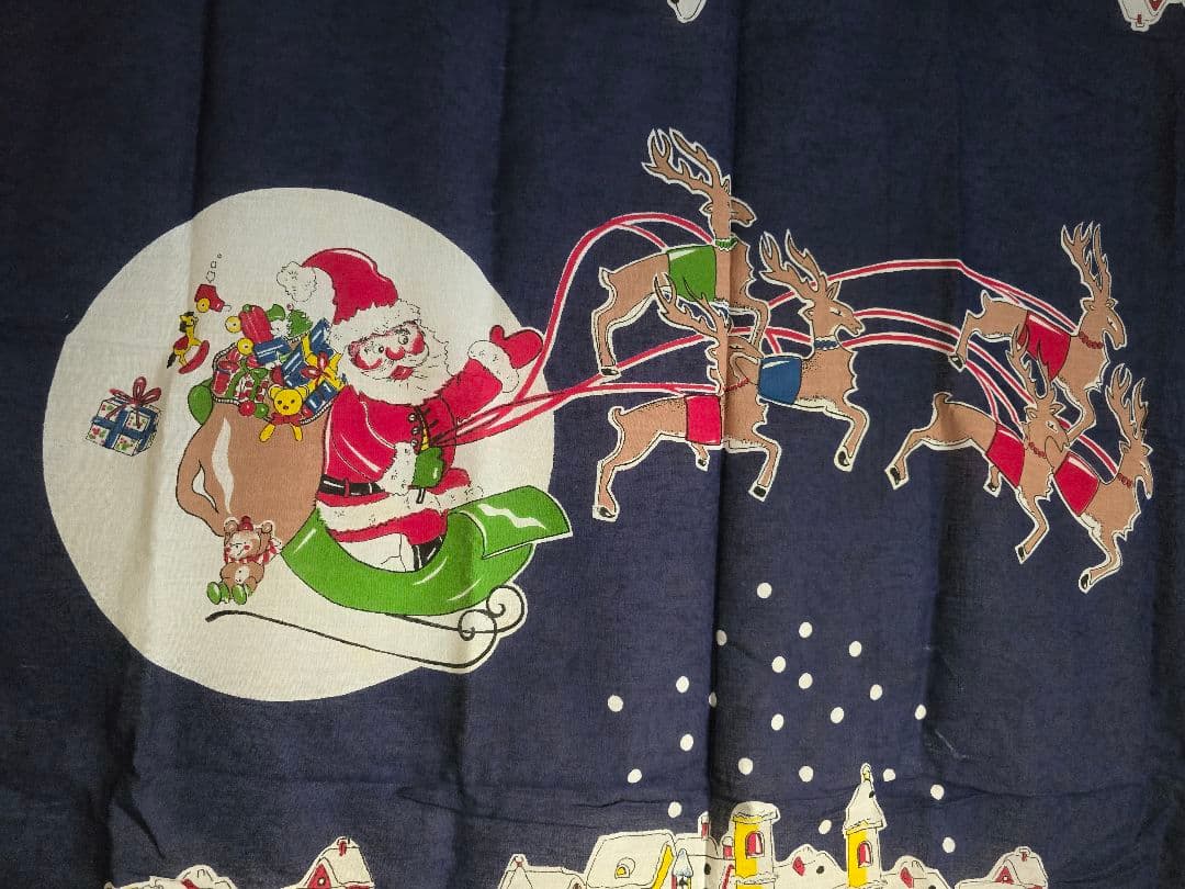 イタリア155cm アンティーク市サンタクローステーブルクロスクリスマスレトロ