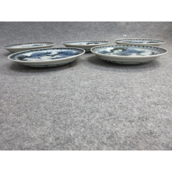 古伊万里渦福印染付松竹図焼物皿5枚 [B26691]