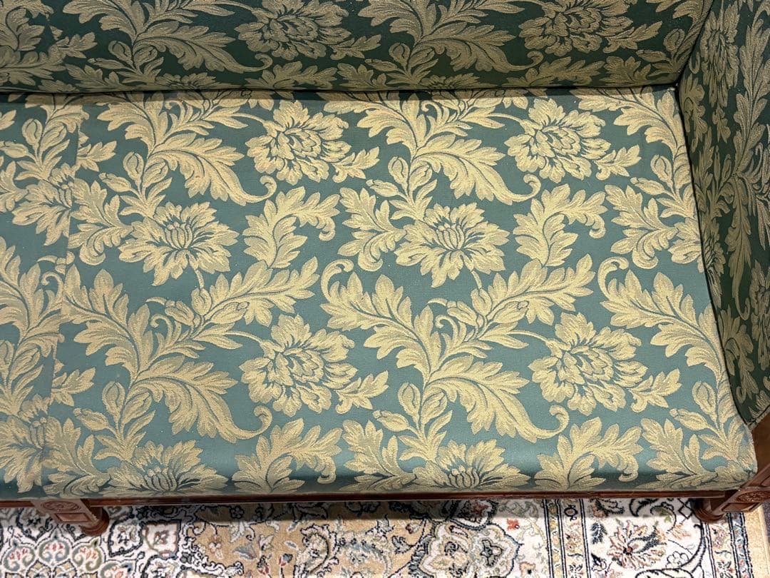 ① クラシック 3人掛けソファ 3Pソファ 花柄 グリーン ビンテージ nY