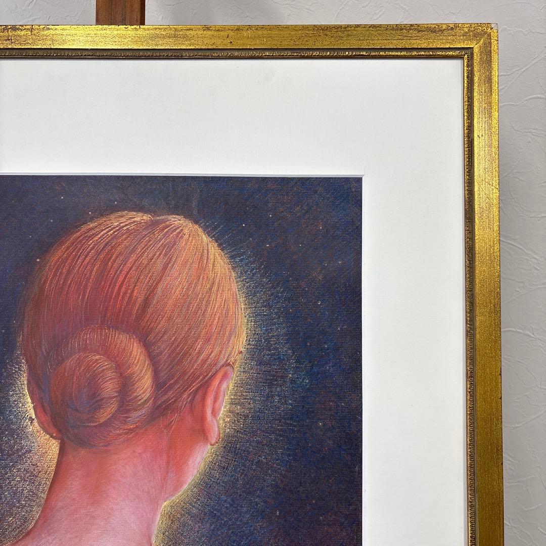 画家　串田都美雄　色鉛筆　水彩画 後ろ姿の女性 A4サイズ