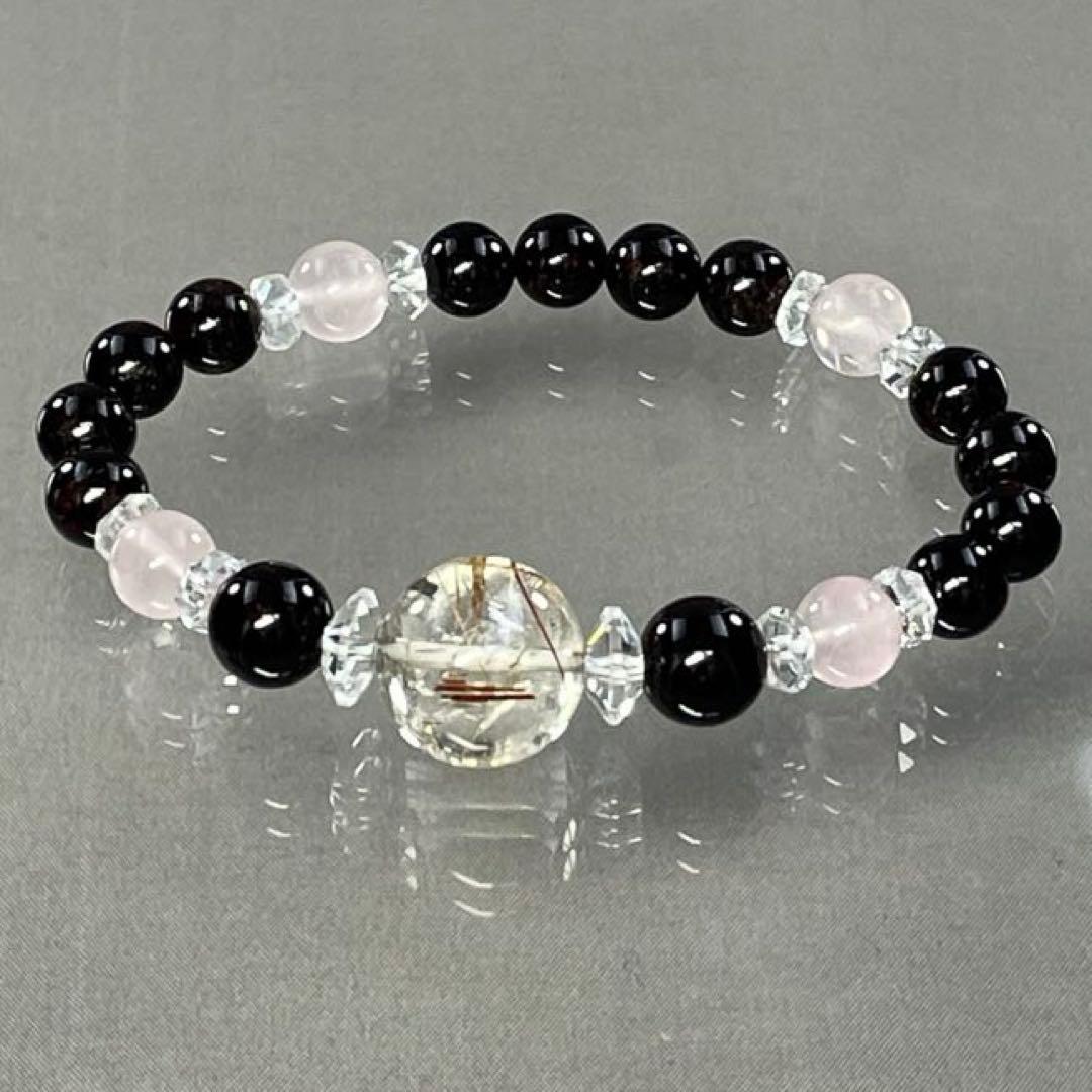 BRY1014⭐️レッドルチル・ガーネット・ローズクォーツブレス⭐️高品質天然石