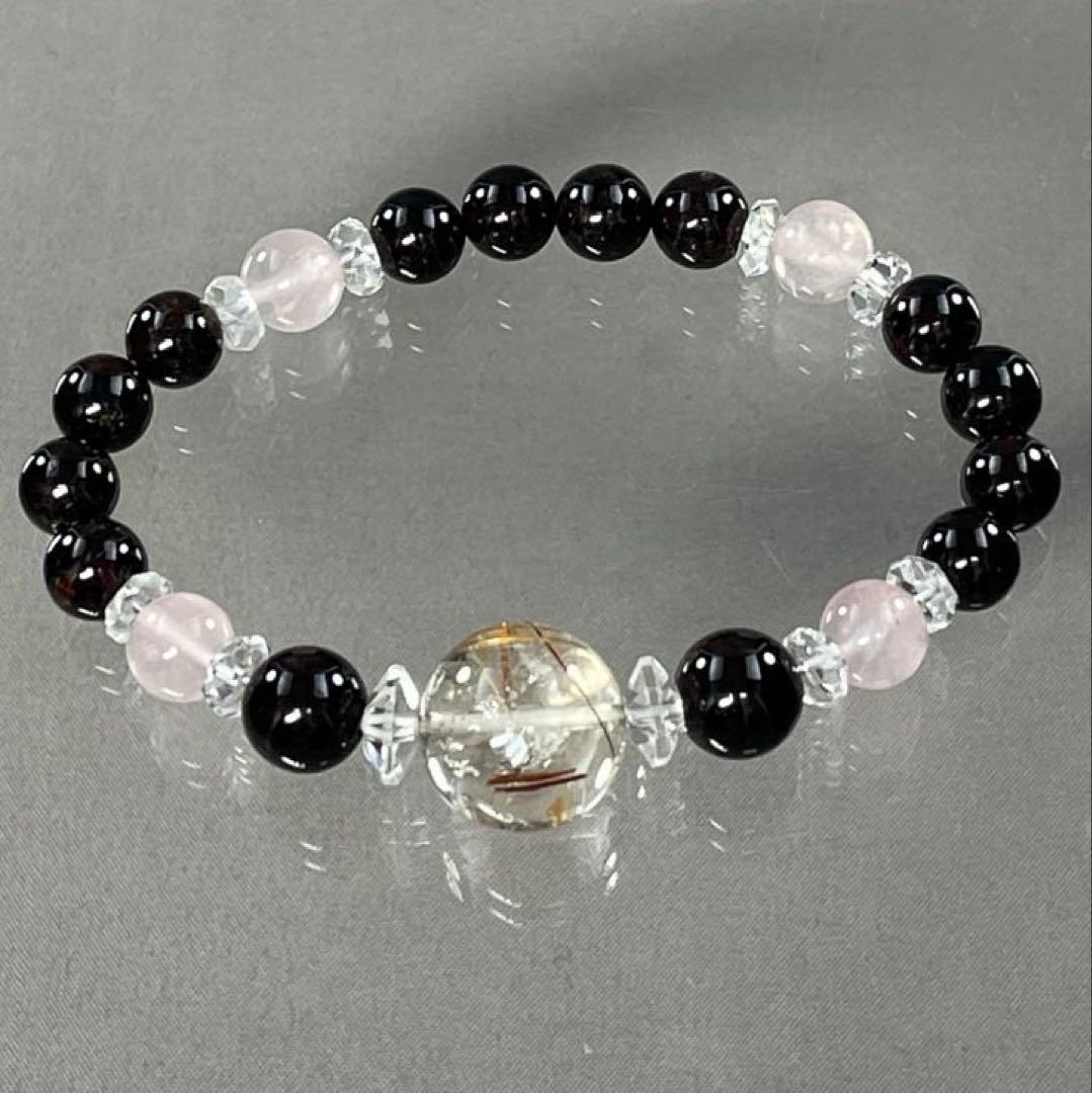 BRY1014⭐️レッドルチル・ガーネット・ローズクォーツブレス⭐️高品質天然石