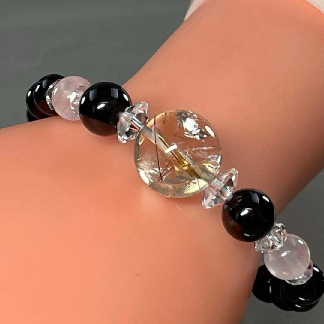 BRY1014⭐️レッドルチル・ガーネット・ローズクォーツブレス⭐️高品質天然石