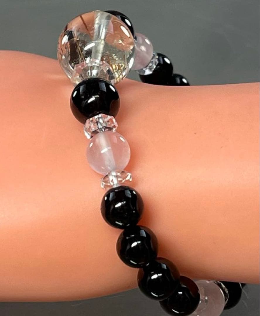 BRY1014⭐️レッドルチル・ガーネット・ローズクォーツブレス⭐️高品質天然石