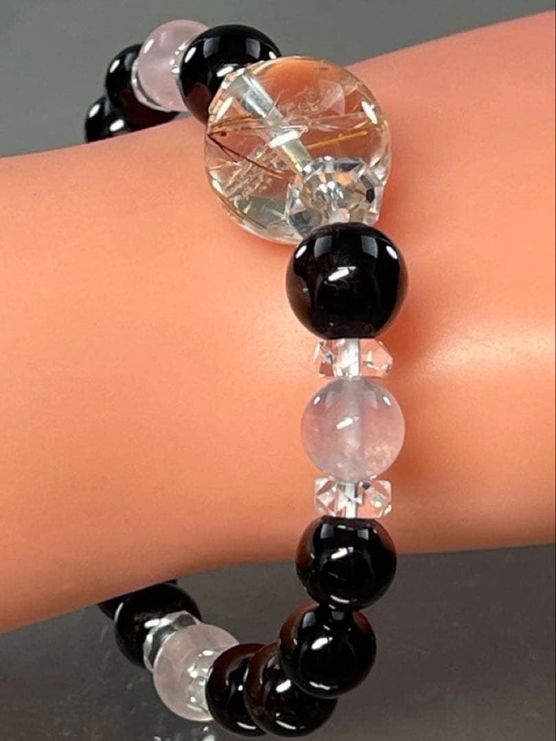 BRY1014⭐️レッドルチル・ガーネット・ローズクォーツブレス⭐️高品質天然石