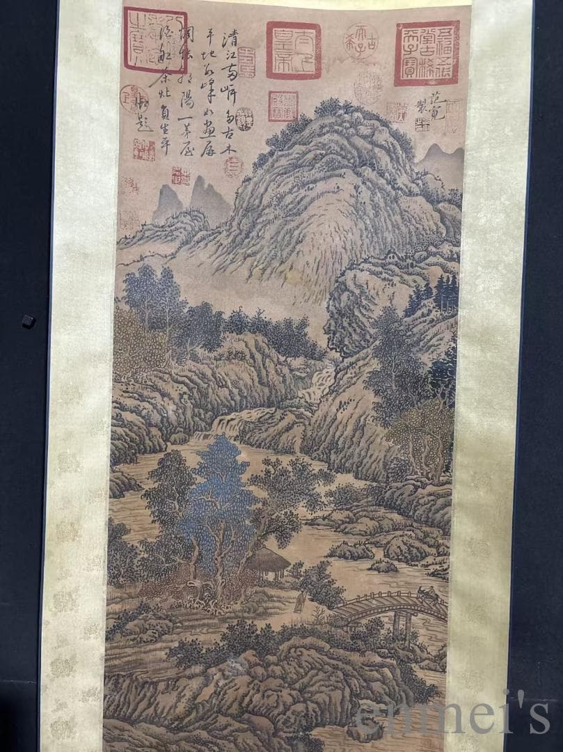 中国古美術『范寛款 山水画』絹布 在銘 三尺中堂画 掛軸 表装済 北宋様式 模写
