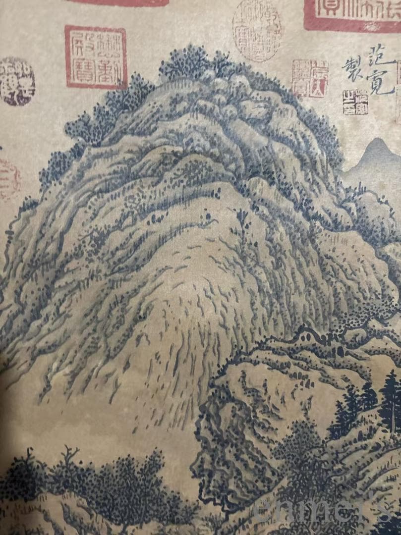 中国古美術『范寛款 山水画』絹布 在銘 三尺中堂画 掛軸 表装済 北宋様式 模写