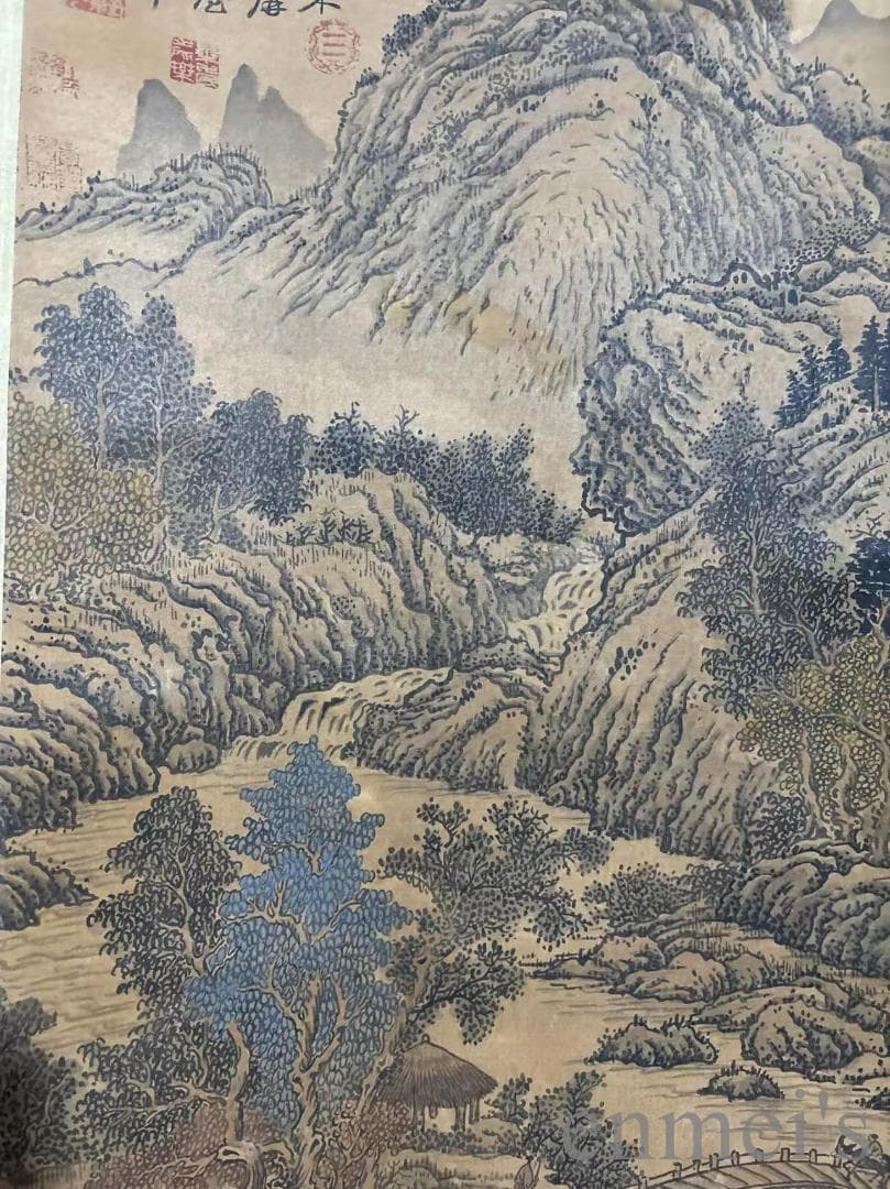 中国古美術『范寛款 山水画』絹布 在銘 三尺中堂画 掛軸 表装済 北宋様式 模写