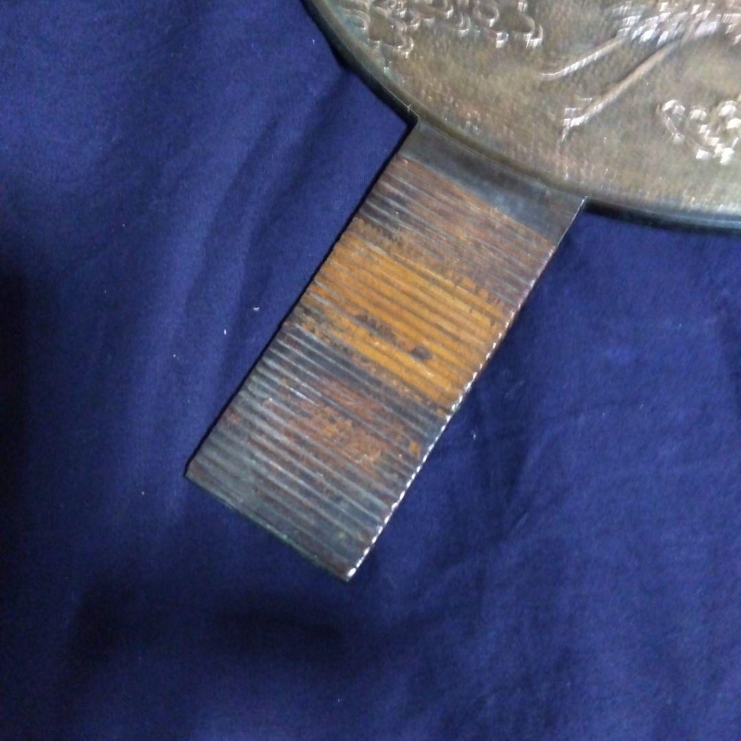 江戸時代？銅鏡和鏡柄鏡　銘天下一藤原吉次　 字丹頂　鶴と雲のデザイン
