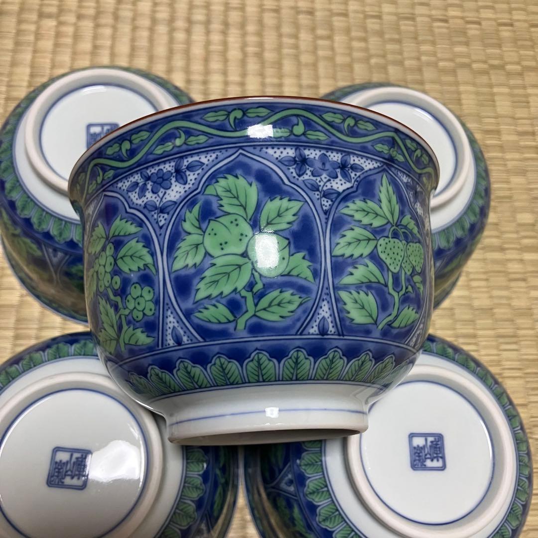 美濃焼 庫山窯 青華緑彩 どんぶり 丼 5個セット 未使用