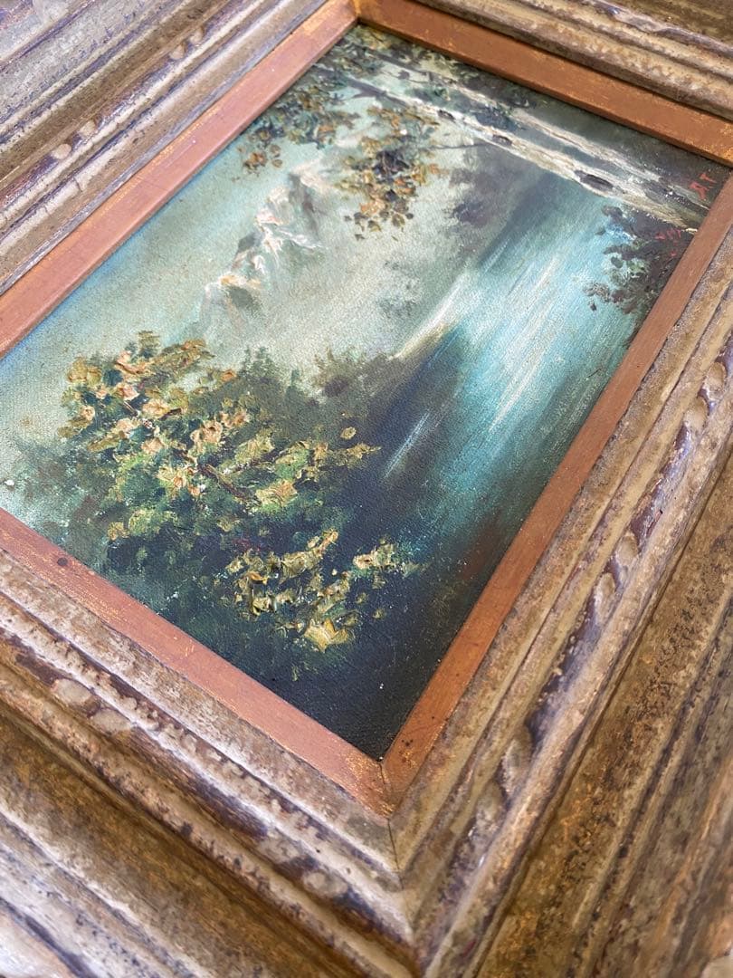 油彩画　風景画　絵画　油絵　アンティーク　フレーム　額縁　ヴィンテージ