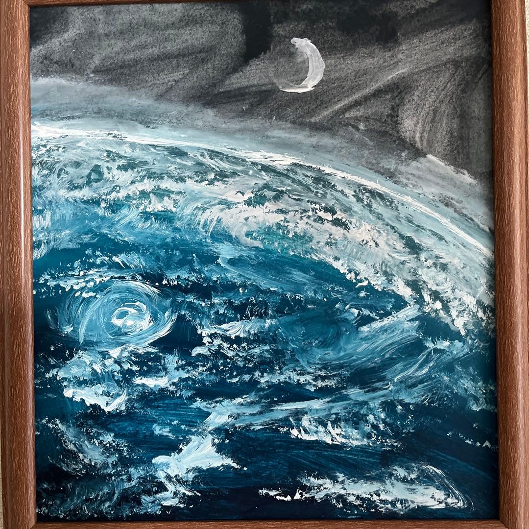 地球と月の風景画（油絵風）27✖️34
