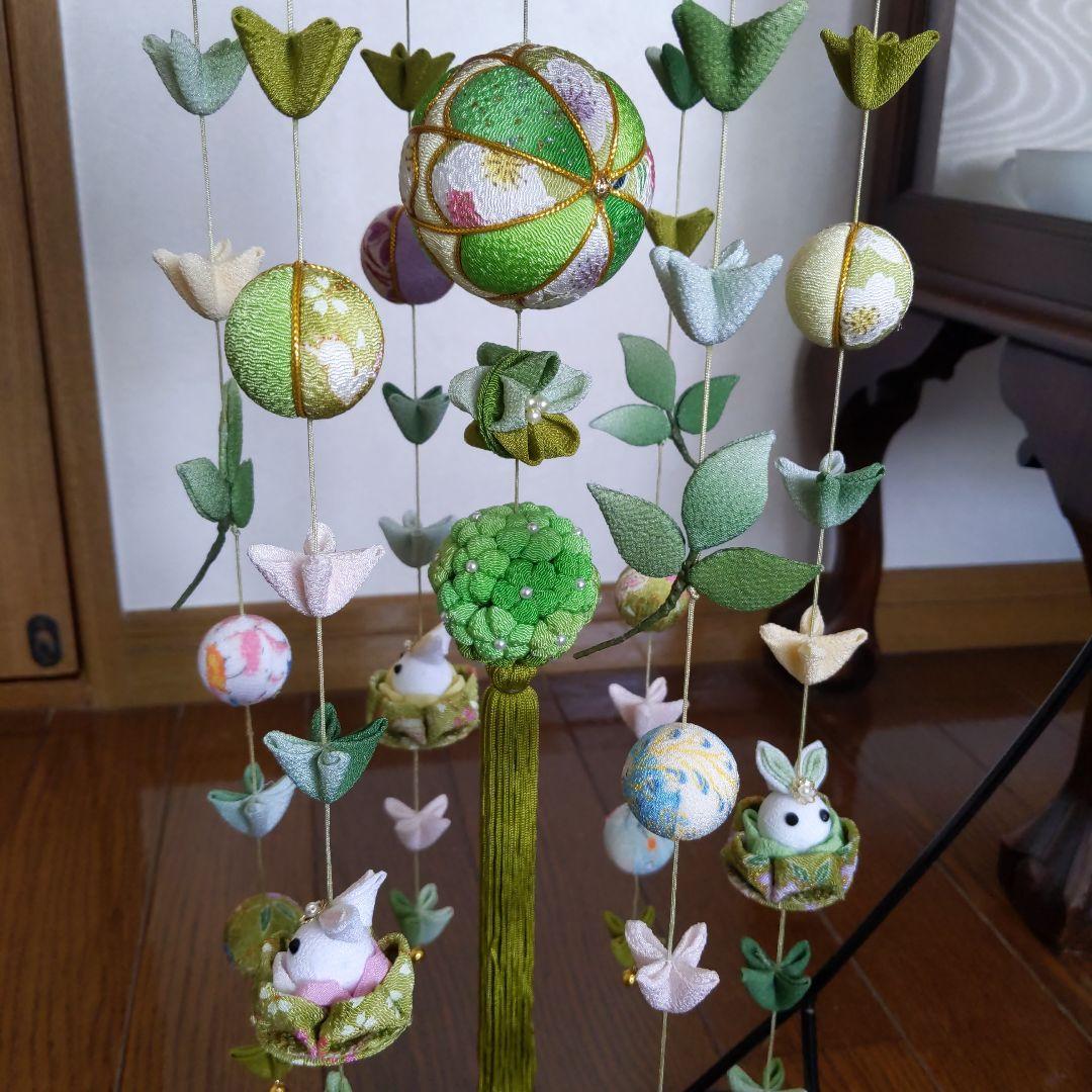 ちりめん細工　新緑の下げ飾り（傘飾り付き)　 あんゆか