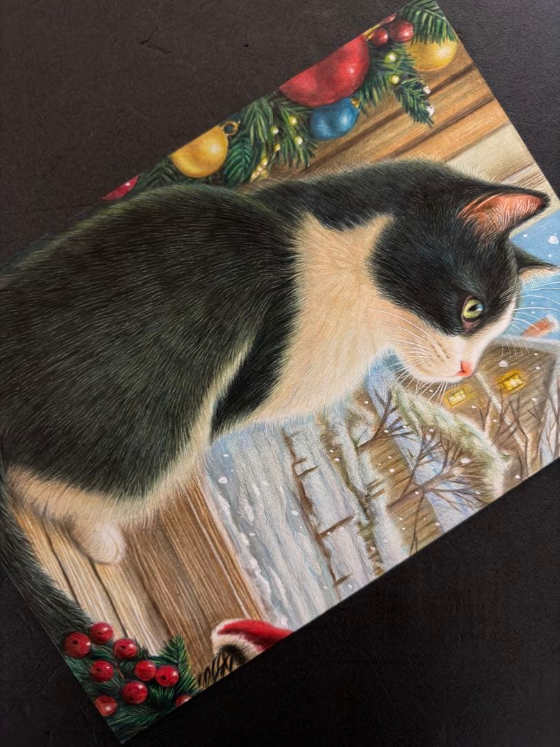 色鉛筆画 A4 ハチワレ猫001