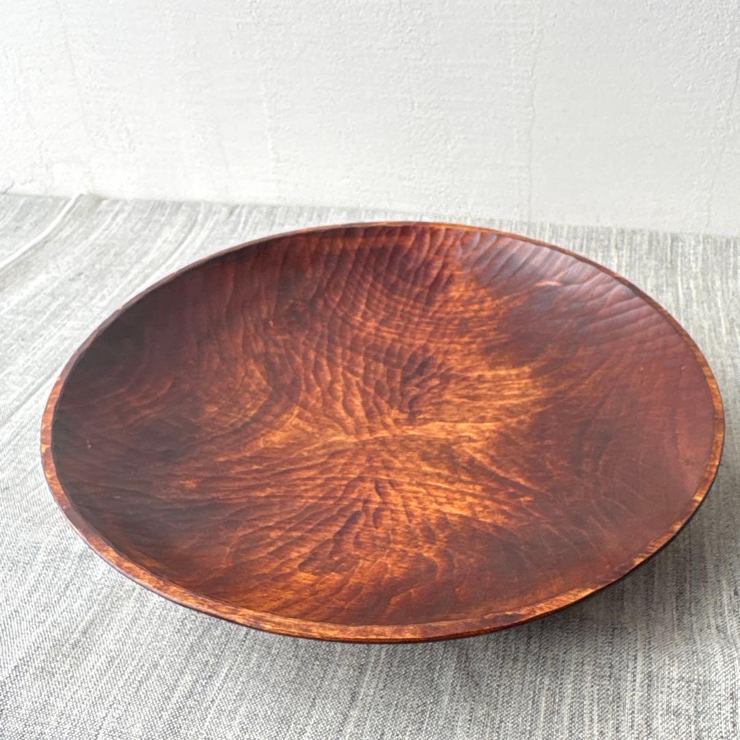 木工作家 銘あり 大皿 鑿跡 名栗 なぐり ウッドボウル 木製