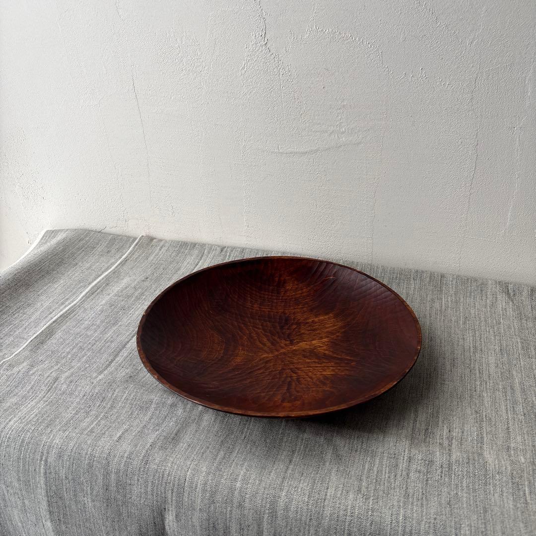 木工作家 銘あり 大皿 鑿跡 名栗 なぐり ウッドボウル 木製
