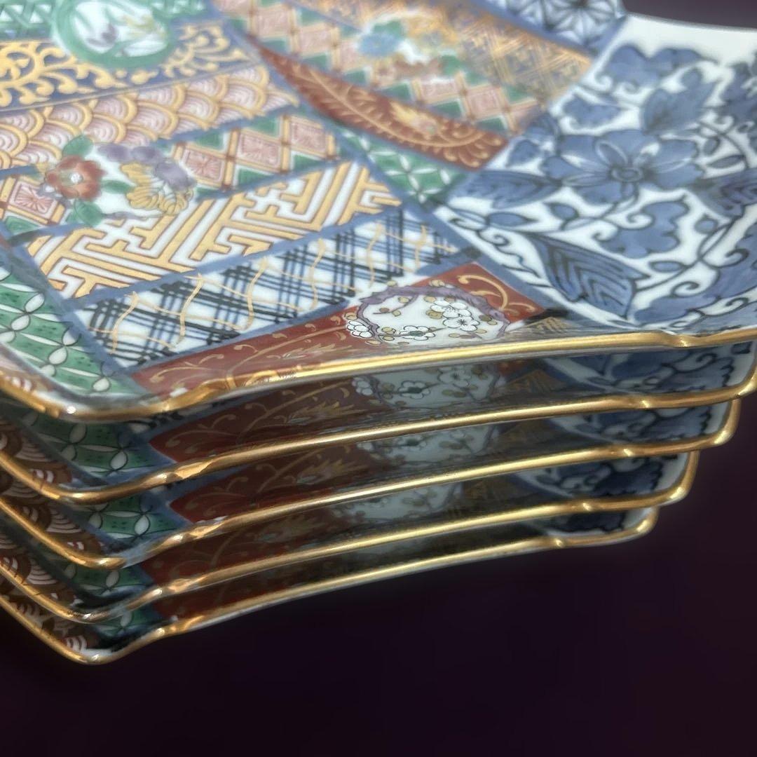 お値下げ　龍峰窯 金彩赤絵 祥瑞花丸紋 結び文 金彩古伊万里様式　皿　5枚