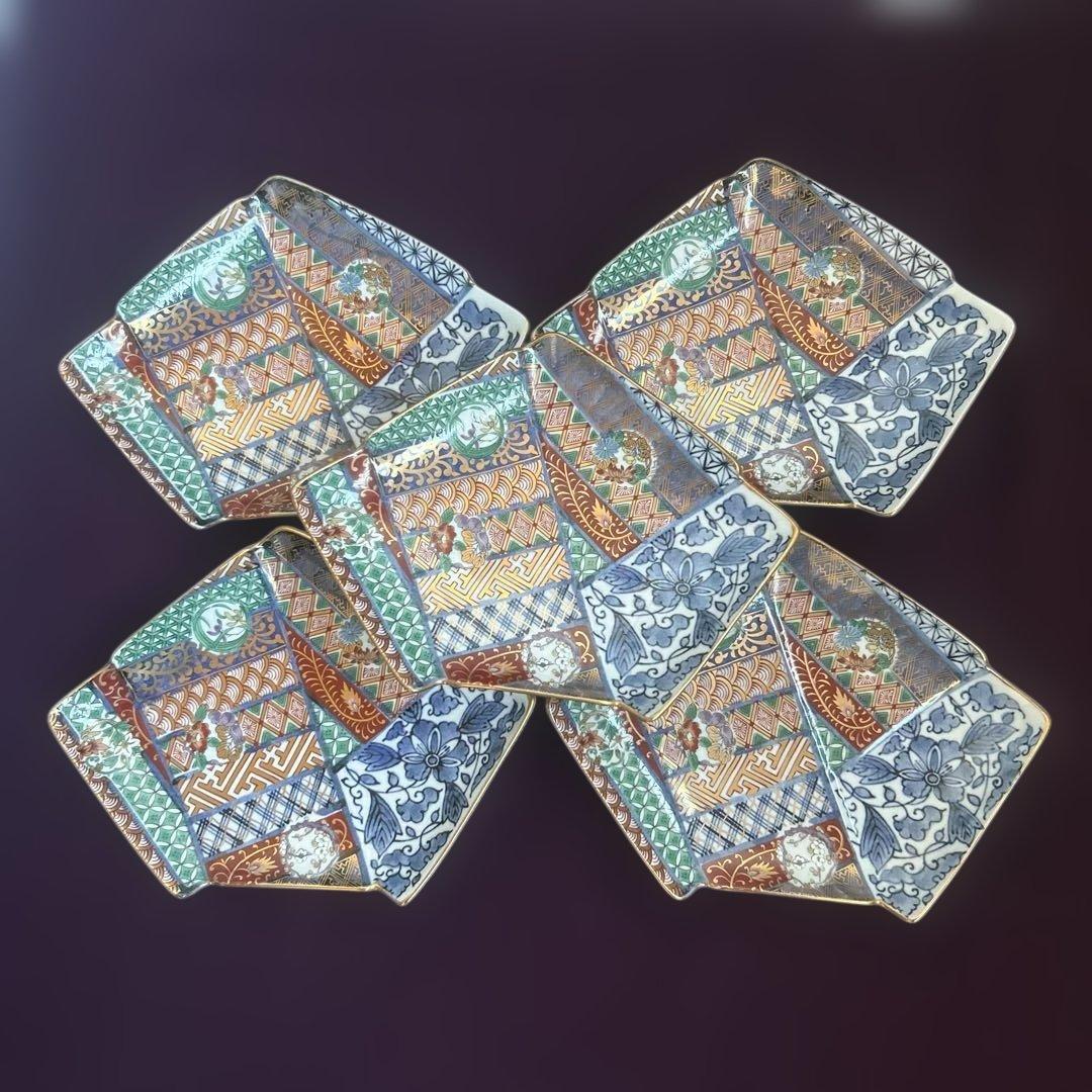 お値下げ　龍峰窯 金彩赤絵 祥瑞花丸紋 結び文 金彩古伊万里様式　皿　5枚