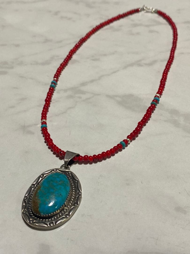 ターコイズ ホワイトハーツ ネックレス STERLING 50cm インディアン