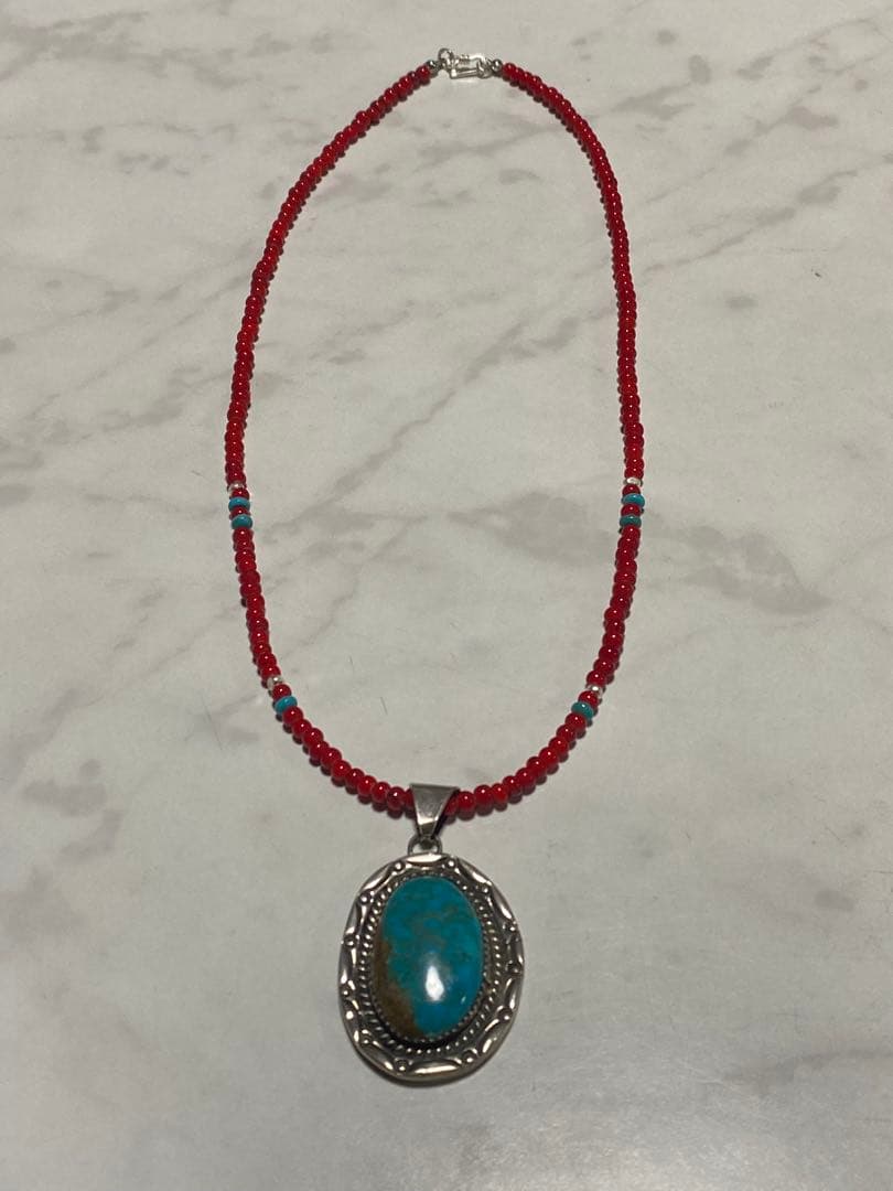ターコイズ ホワイトハーツ ネックレス STERLING 50cm インディアン