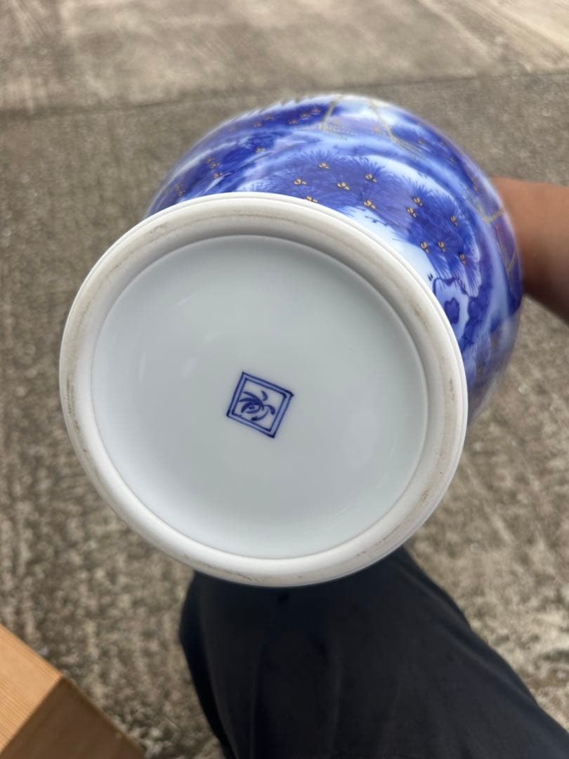 香蘭社　染錦模様　花瓶 鶴と松の絵柄 陶器花瓶