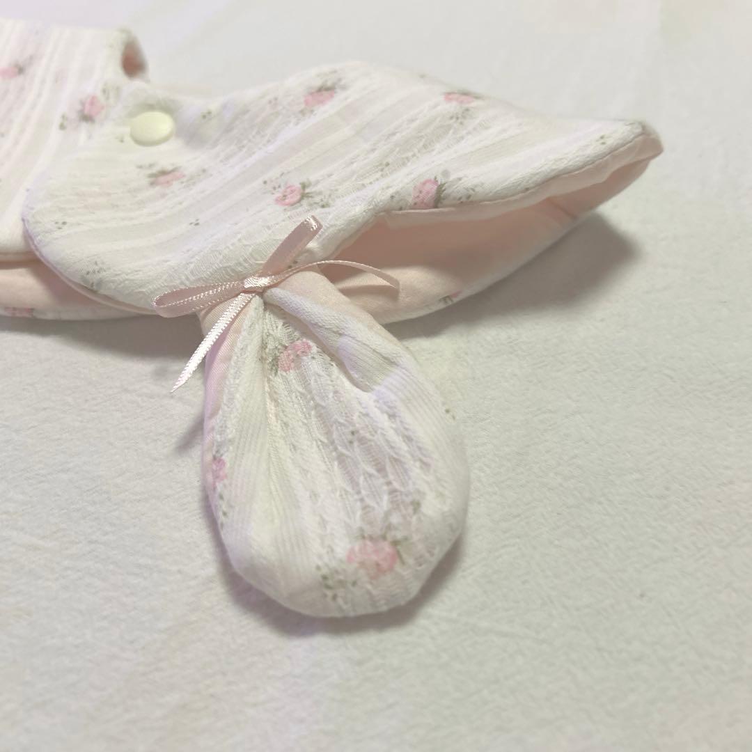 32 ハンドメイドスタイ　うさ耳　小花柄　リボン　ベビースタイ