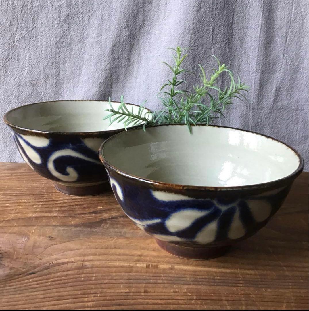 ららです。新品美濃焼　琉球瑠璃唐草麺鉢2枚・ヌキ琉球麺鉢3枚