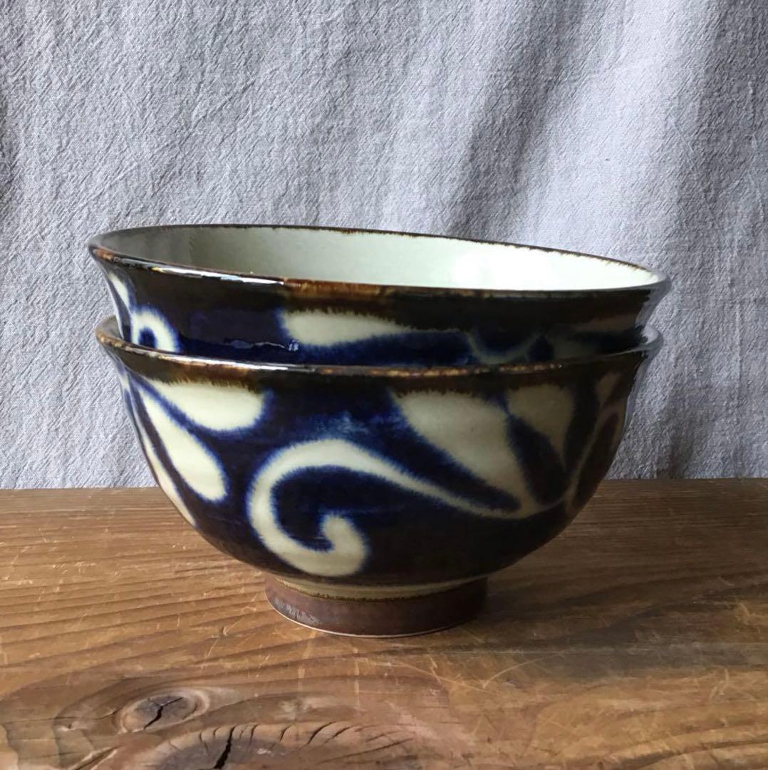 ららです。新品美濃焼　琉球瑠璃唐草麺鉢2枚・ヌキ琉球麺鉢3枚