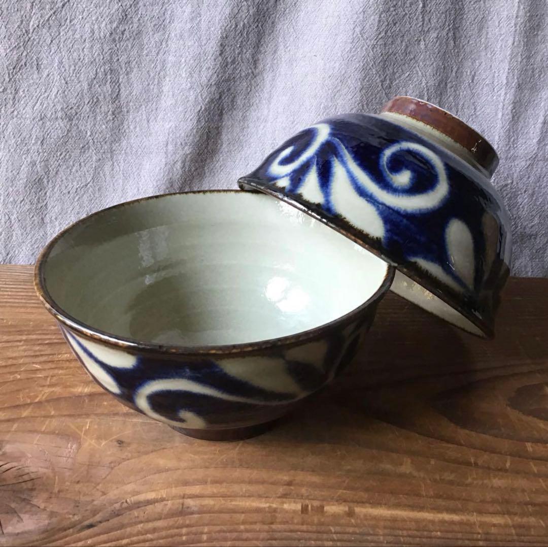 ららです。新品美濃焼　琉球瑠璃唐草麺鉢2枚・ヌキ琉球麺鉢3枚