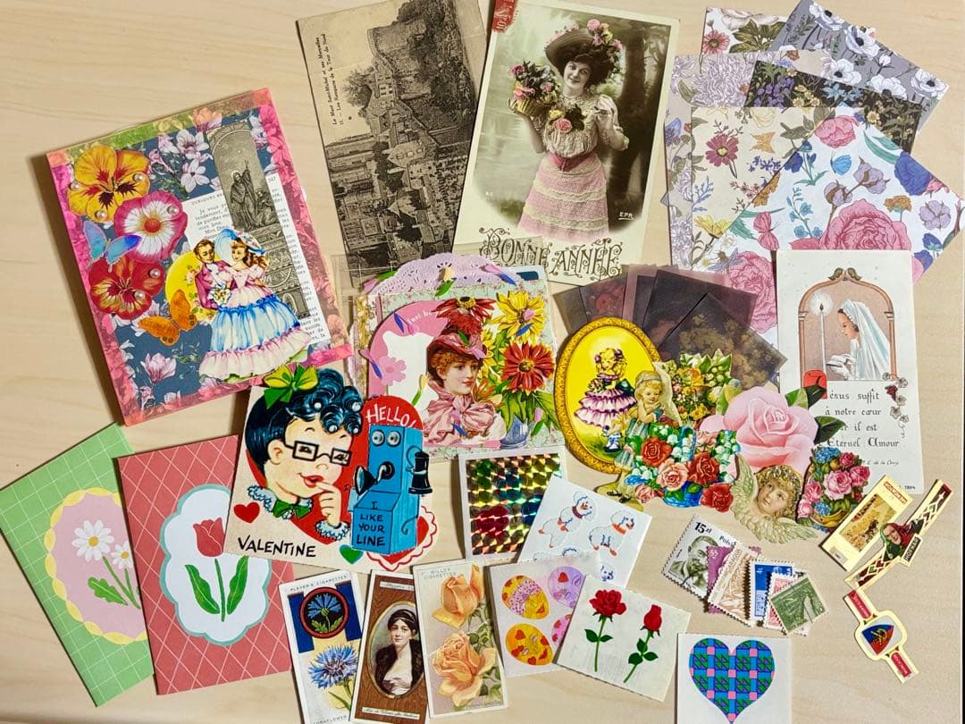 【2】ミニローディッドペーパーバッグと紙ものおすそ分けセット　ジャンクジャーナル