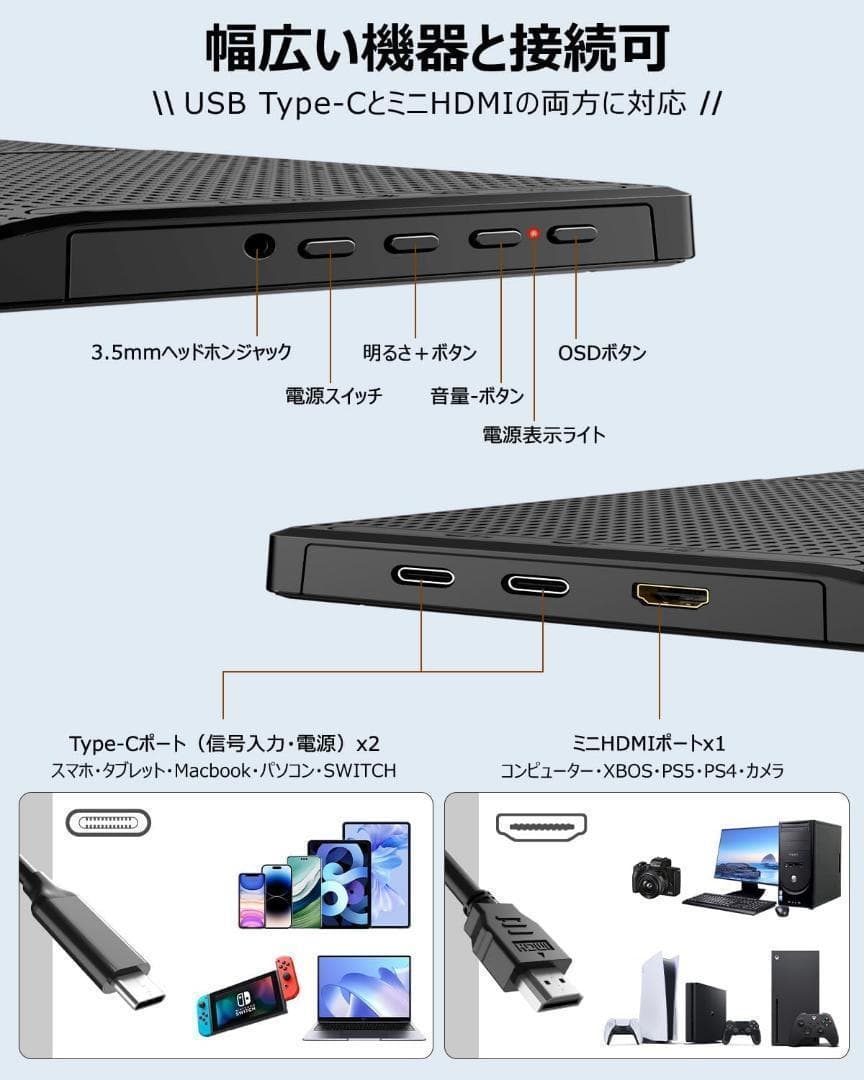 モバイルモニター 15.6インチ フルHD ポータブルモニター 保護カバー付