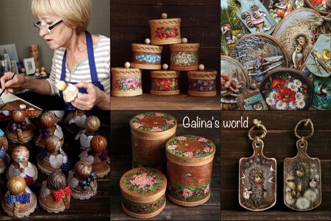 ロシア雑貨☆ロシア民話『３匹のクマ&白腹カササギ』木製飾り皿 マトリョーシカ