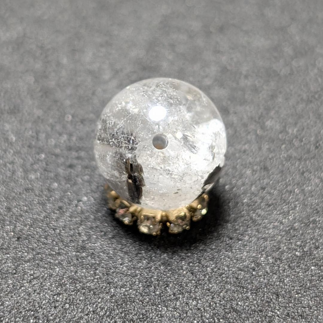 【結晶の塊がすごい】プラチナルチルクォーツ 一点物 9ミリ 1粒売り 貫通穴あり