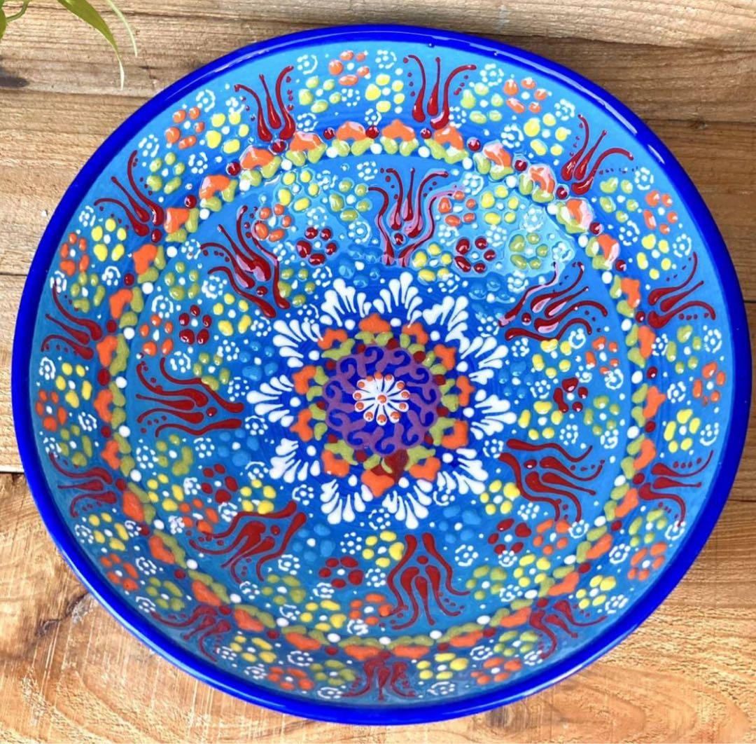 22cm☆新品☆【トルコ】 ボウル皿＊水色＊ ハンドメイド キュタフヤ陶器207
