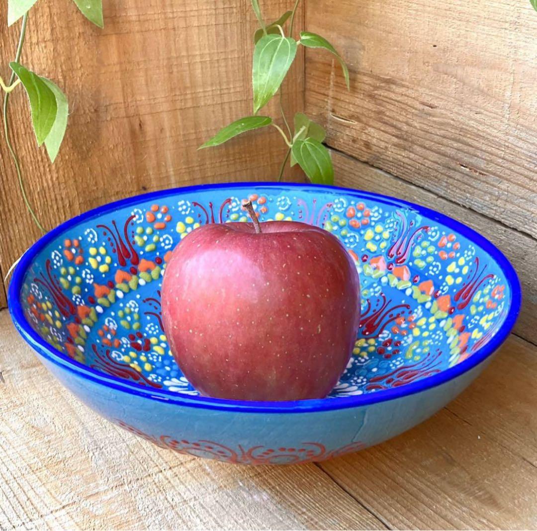 22cm☆新品☆【トルコ】 ボウル皿＊水色＊ ハンドメイド キュタフヤ陶器207
