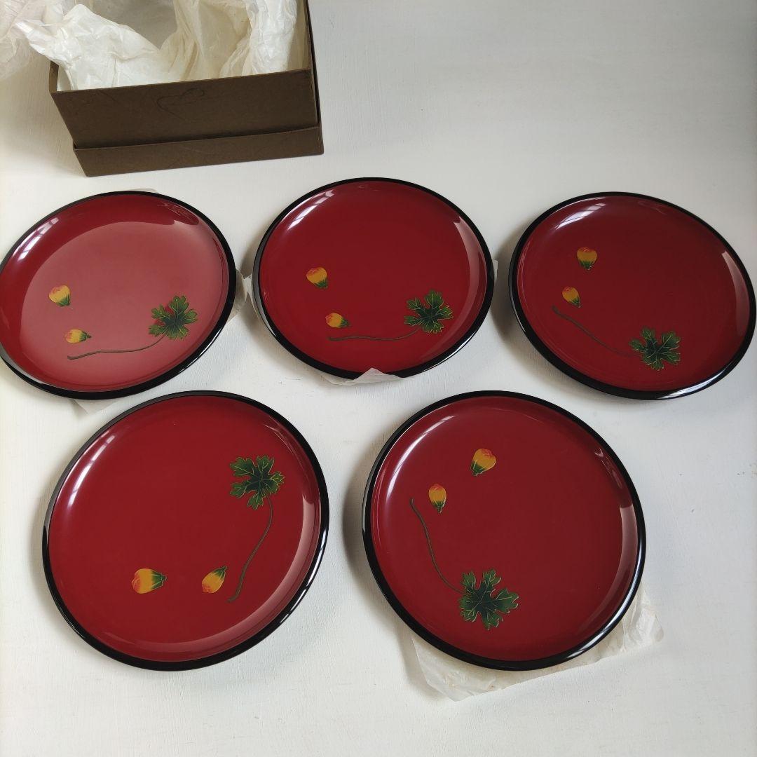 赤い漆器皿 5枚セット　未使用