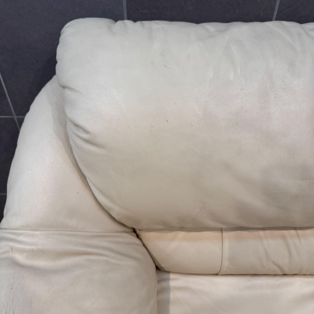 IDC大塚家具 廃盤 2人掛け 半革ソファ アイボリー