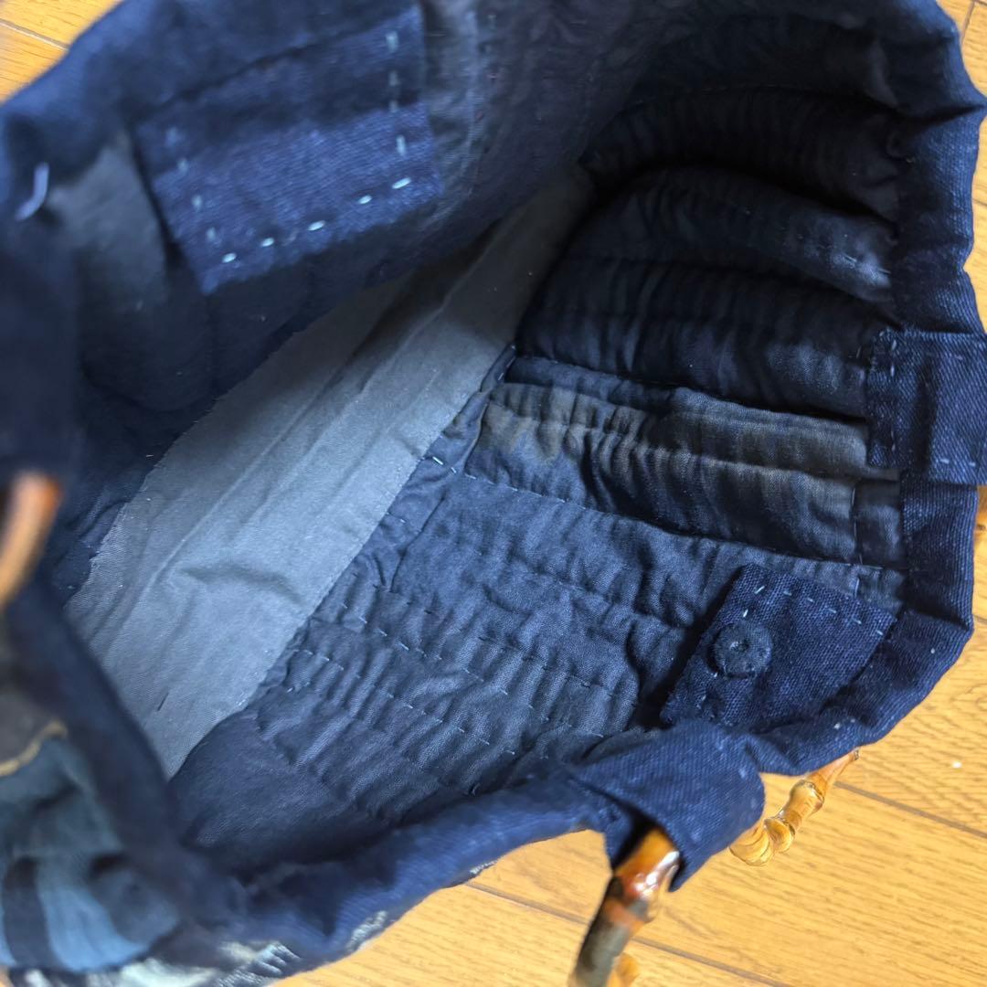 木線藍染 カスリ パッチワーク 手提げバック 円型巾着ポーチ 手作り