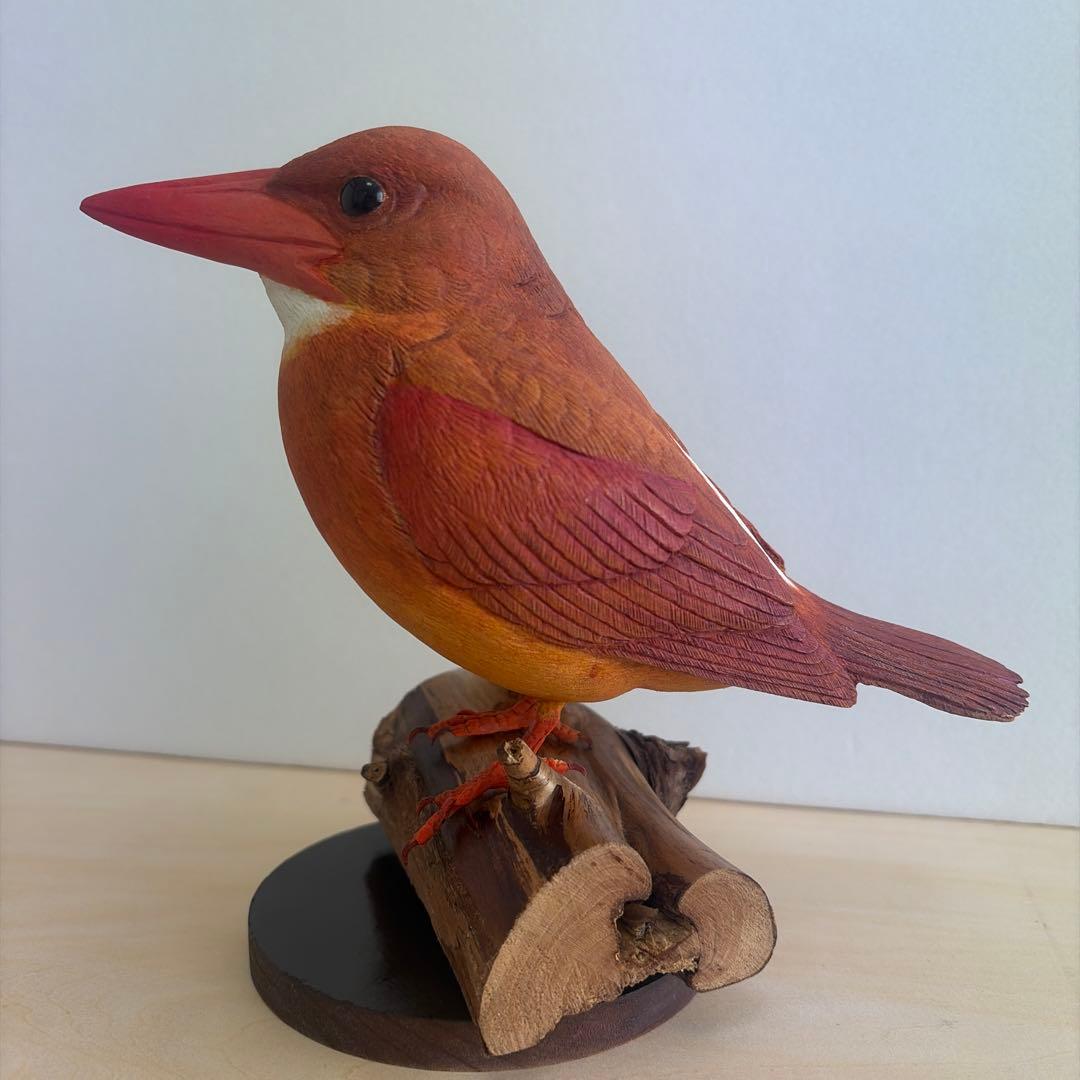 一点物　野鳥アカショウビン　彫刻　木彫り　リアルバードカービング