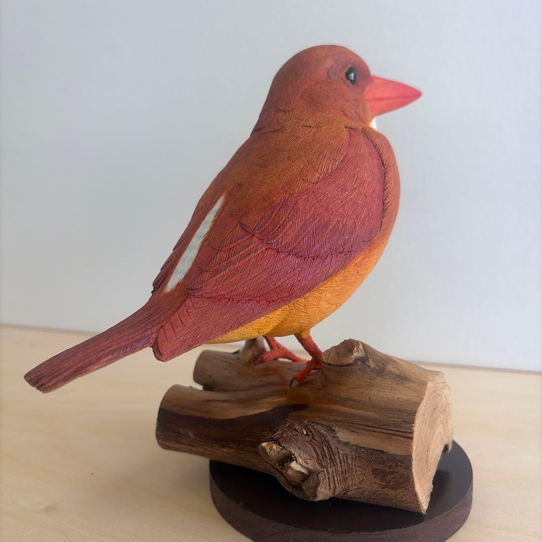 一点物　野鳥アカショウビン　彫刻　木彫り　リアルバードカービング