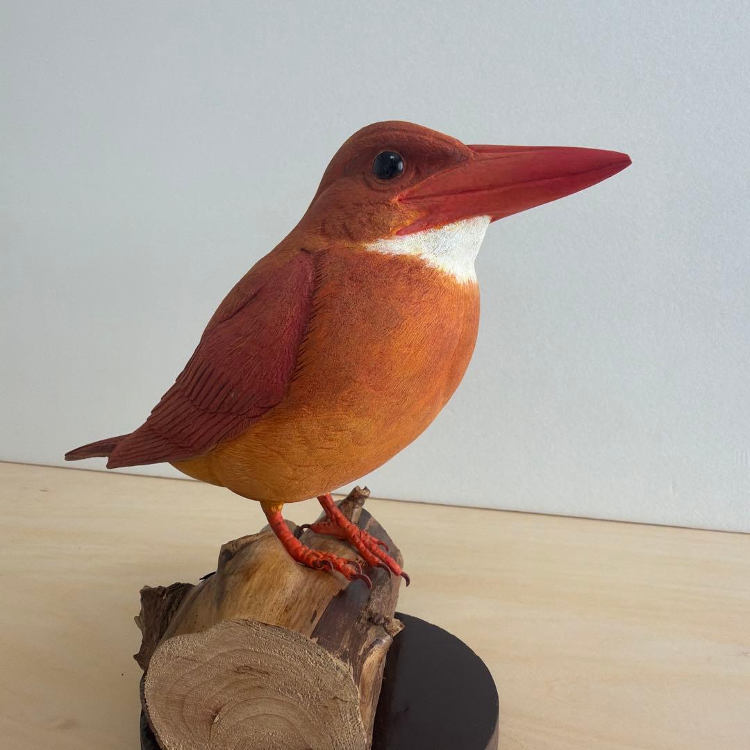 一点物　野鳥アカショウビン　彫刻　木彫り　リアルバードカービング