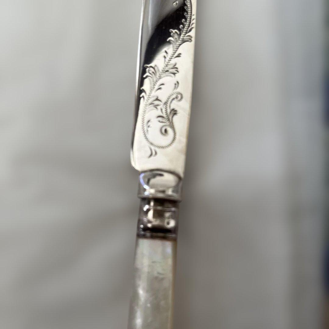 【白蝶貝 / 純銀継手】507ｇビクトリアン デザートナイフ＆フォーク12本