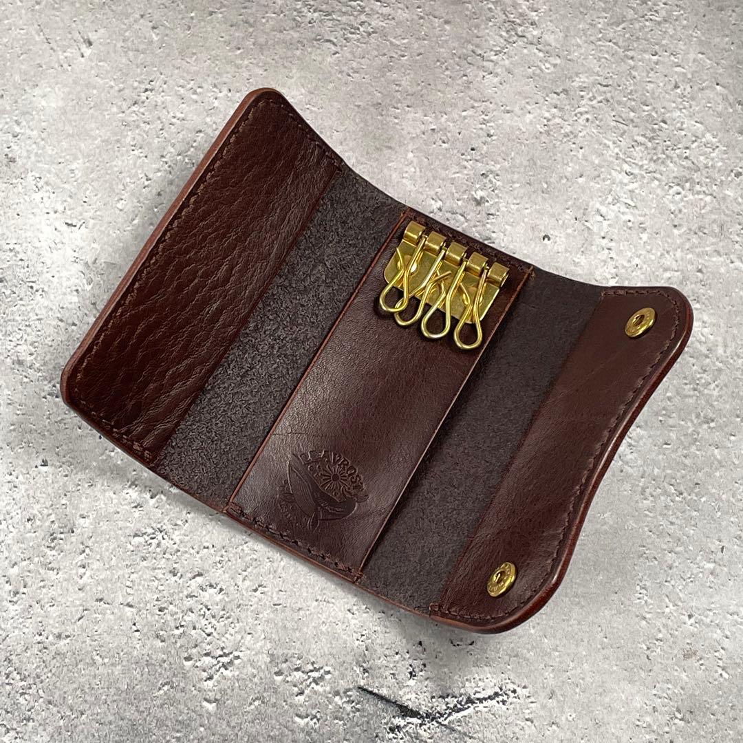 レザーキーケースM スマートキー対応　本革　シュリンク　シボ革ダークブラウン