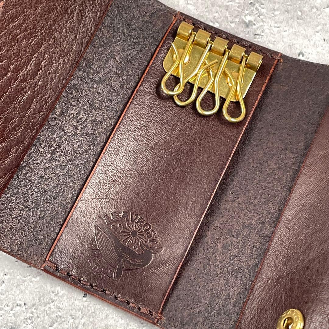 レザーキーケースM スマートキー対応　本革　シュリンク　シボ革ダークブラウン