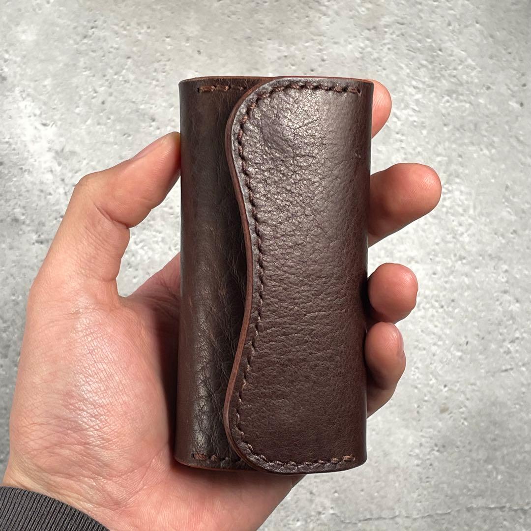 レザーキーケースM スマートキー対応　本革　シュリンク　シボ革ダークブラウン
