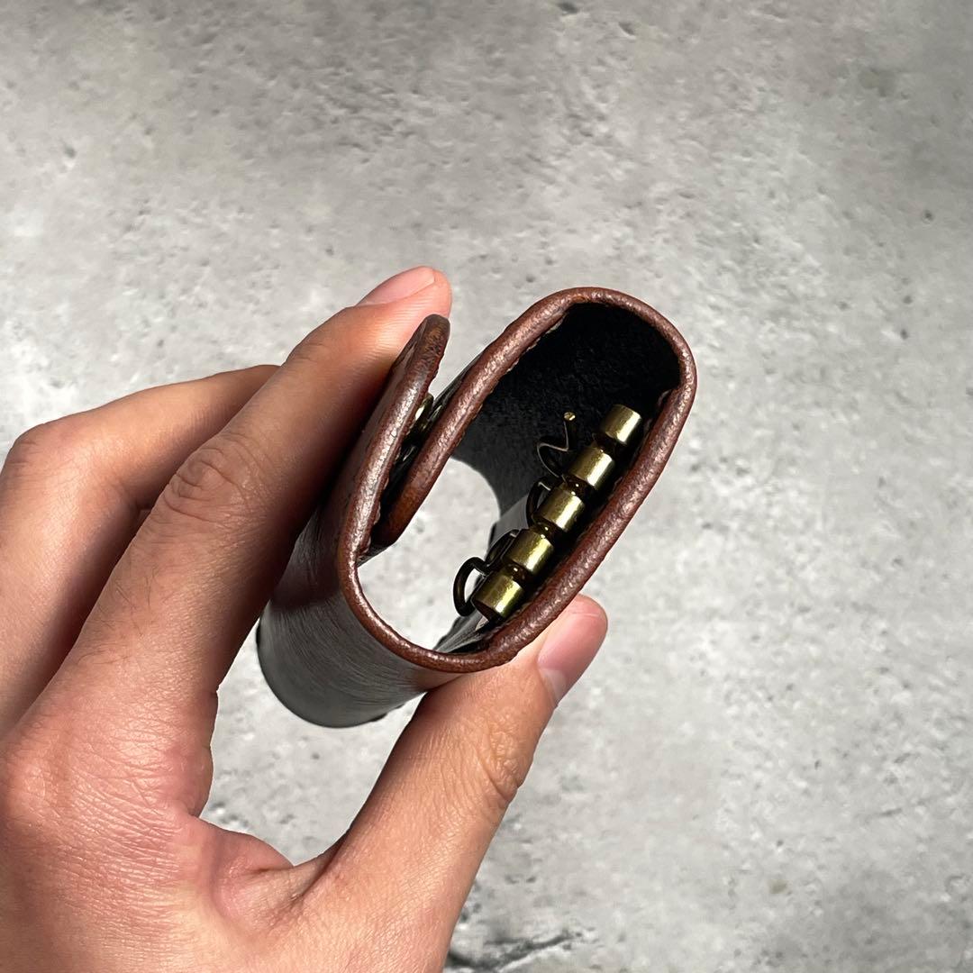 レザーキーケースM スマートキー対応　本革　シュリンク　シボ革ダークブラウン